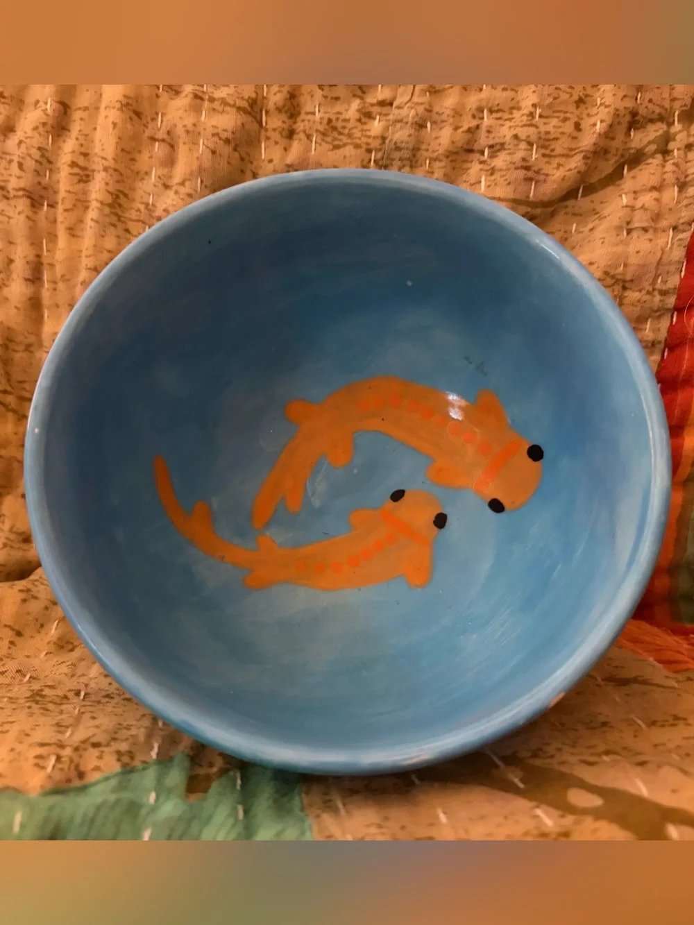 Blue Pisces Bowl with Orange Koi Ceramic 5.75” Zodiac Astrology